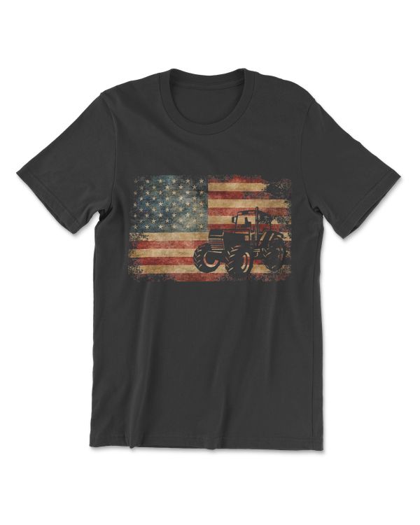 Vintage Farm Tractor American Flag Patriotic Farming USA T-Shirt
