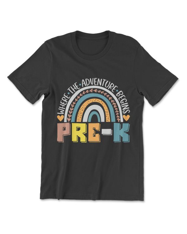 Pre-k Where The Adventure Begins Cute Heart Boho Rainbow T-Shirt