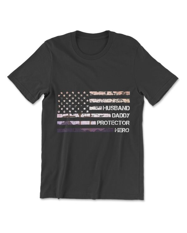 Husband Daddy Protector Hero Thin Blue Line Police Flag Tee