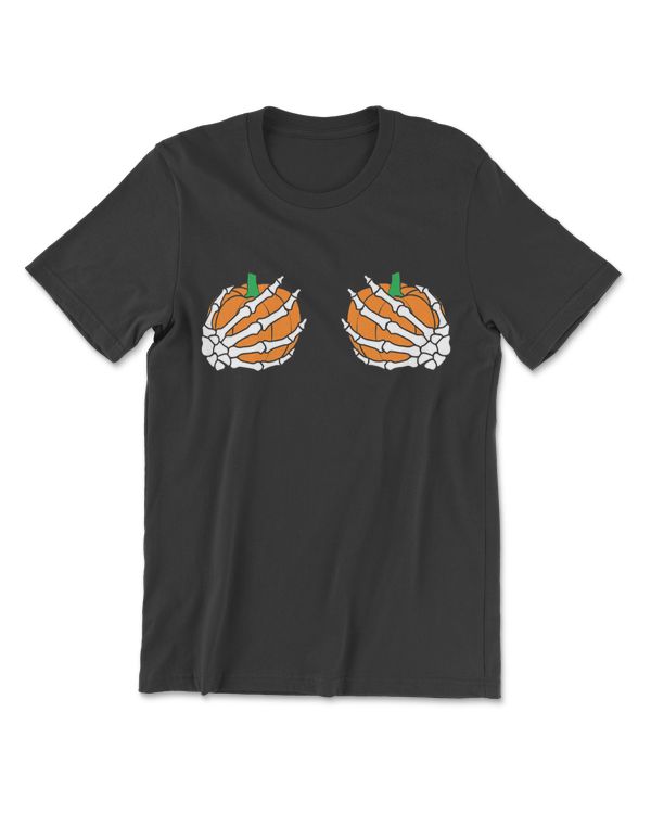 Halloween Womens Boob Pumpkin Skeleton Hand T-Shirt