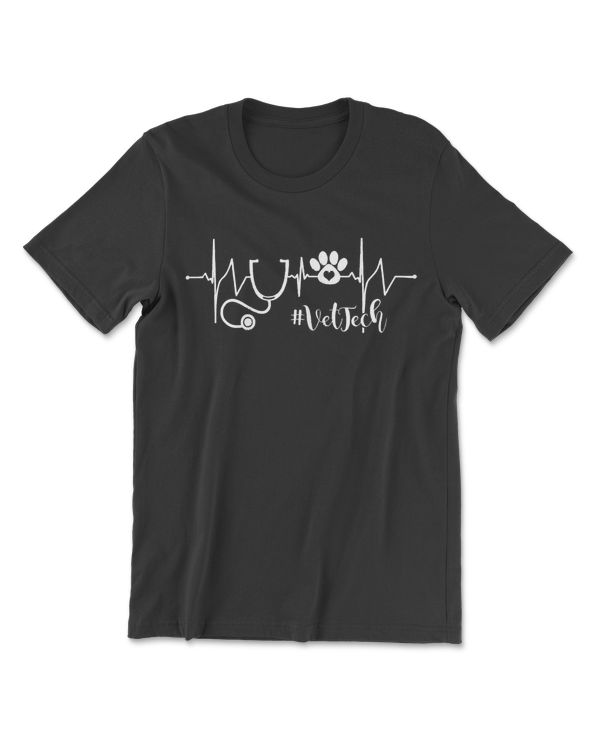 Womens Veterinary Technician Heartbeat Cute Paw Print Vet Tech Gift T-Shirt