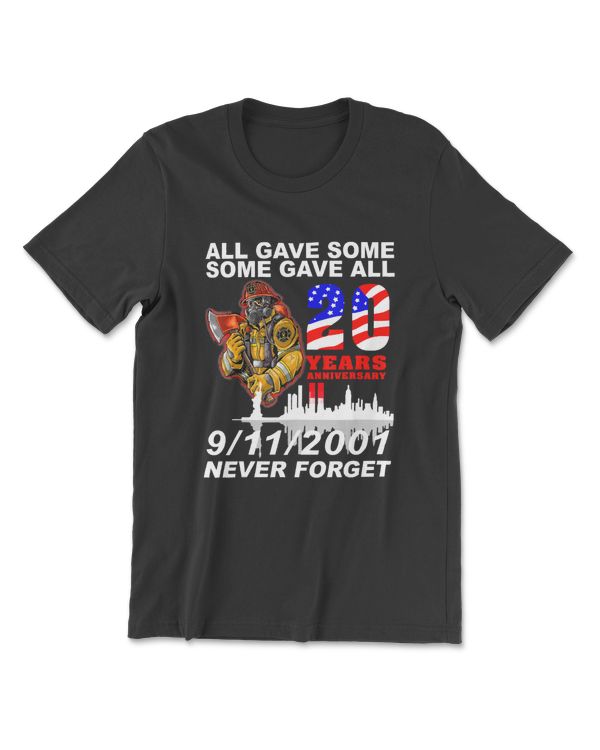 Never Forget 9-11-2001 20th Anniversary Firefighters T-Shirt