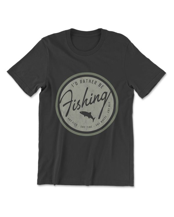 I'd Rather Be Fishing T-shirt, Retro Distressed Tee Olive