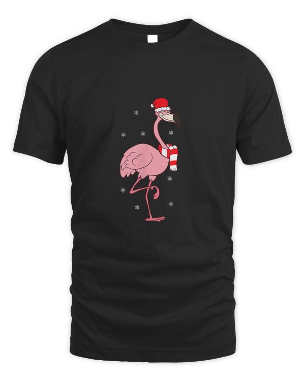 Christmas Flamingo With Santa Hat Cute Christmas Flamingo T shirt