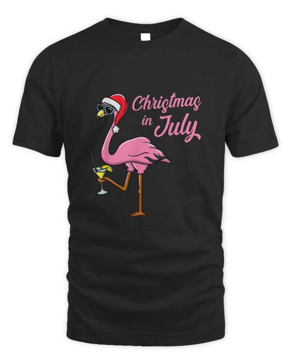 Christmas In July Funny Flamingo Vacation Summer Beach T shirt