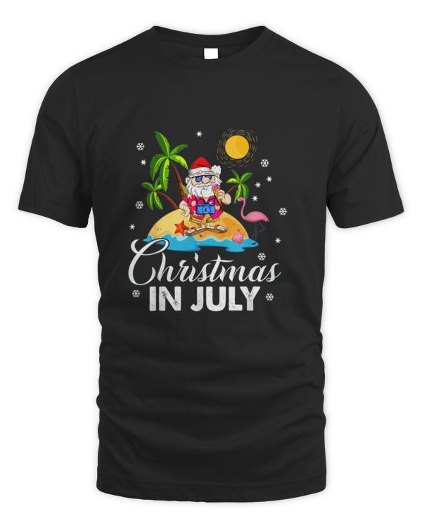 Christmas In July Santa Claus And Flamingo Hawaiian Lovers T shirt