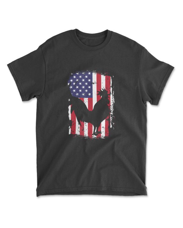 American Flag Chicken Tee Country Farm Farmer Men Boys T-Shirt