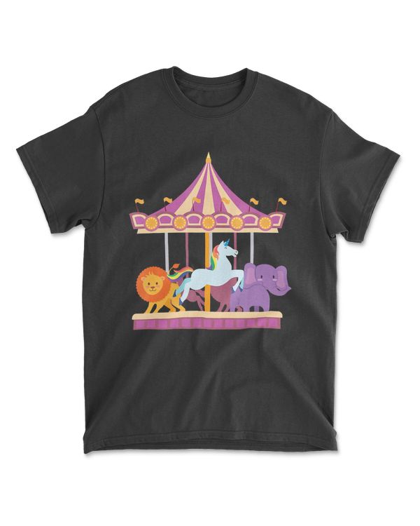 circus merry go round carousel  unicorn lion elephant t