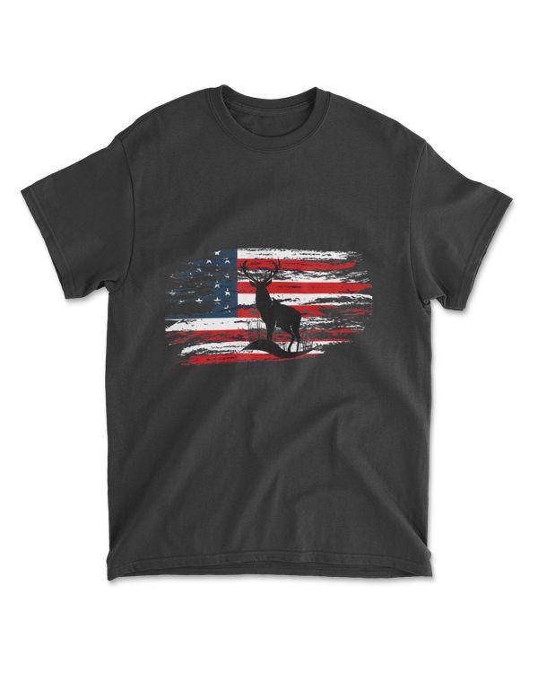 American Deer Hunter Patriotic Vintage US Flag Hunting