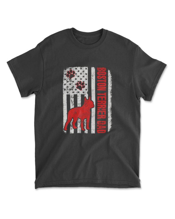 Boston Terrier Dad American Flag T-Shirt Gift