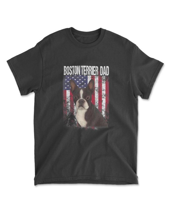 Boston Terrier Dad With Proud American Flag Dog Lover Gifts T-Shirt