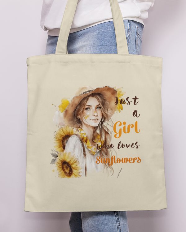 Personalized Tote Bags- Just a Girl  Who Loves Sunflowers