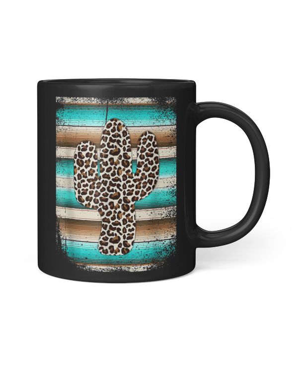 Leopard Cactus Serape Cactus print Turquoise Brown T-Shirt
