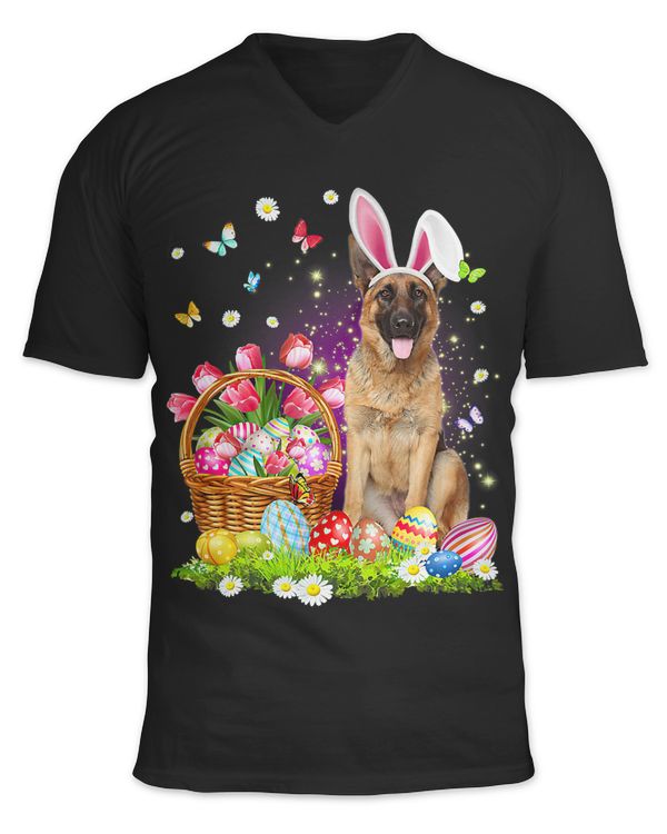 Cute Bunny German Shepherd Dog Easter Eggs Basket Easter Day