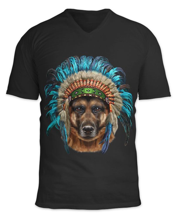 German Shepherd Dog in American Indian Warrior Headdress