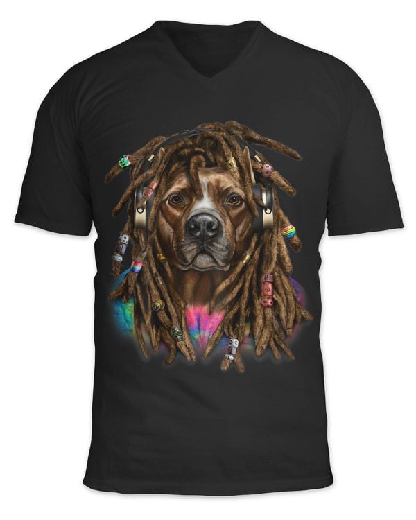 Brown Pit Bull Terrier Dog with Reggae Dreadlocks Hair