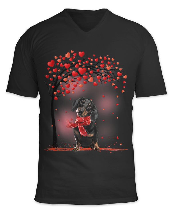 Black Dachshund Dog Valentine Heart Tree Wiener Doxie