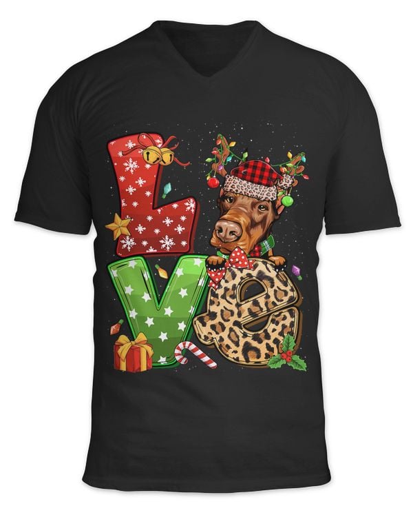 Doberman Dog Reindeer Christmas Light Dog Lover Santa Hat 120