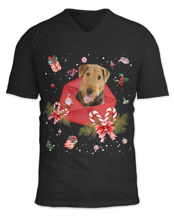 Airedale Terrier Dog In Christmas Card Ornament Pajama Xmas441