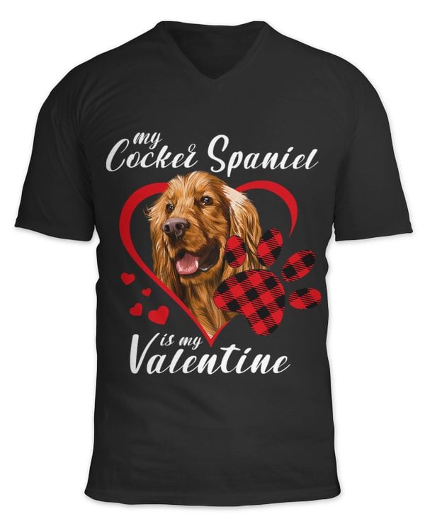Cocker Spaniel Is My Valentine Funny Dog Paw Red Plaid Heart 132
