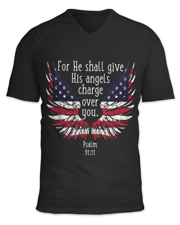 Bible Quote Psalm 9111 Angel Wings Flag Distressed Graphic