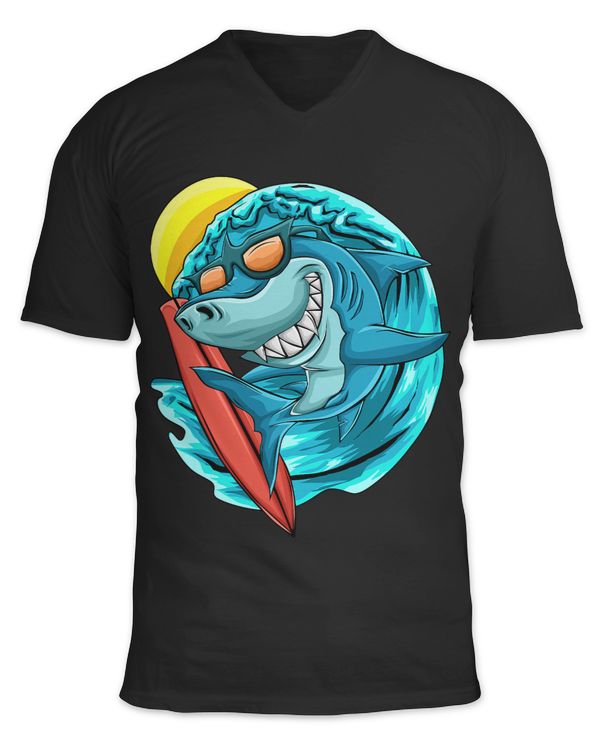 Great White Shark Surfing Retro Sun Beach Surfers
