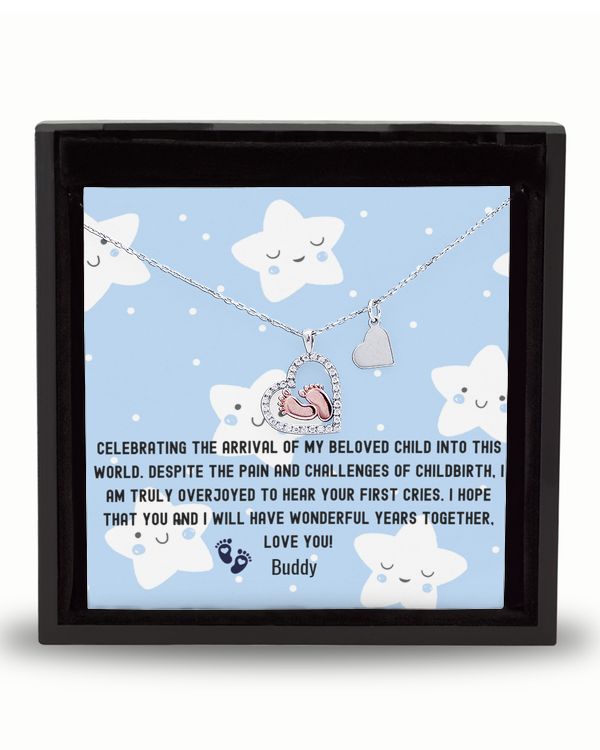 Baby Feet Necklace- Personalize name baby , Gift for Buddy, for Pumpkin from Mom or Dad, Mother's Day gift, First Time Mom Gift