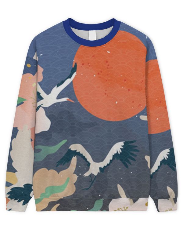 Japanese Blossoms Flower And Flamingo Sweater Shirt