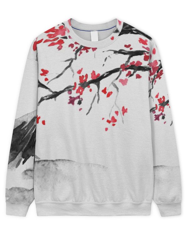 Japanese Peach Blossoms And Mountains Sweater Shirt