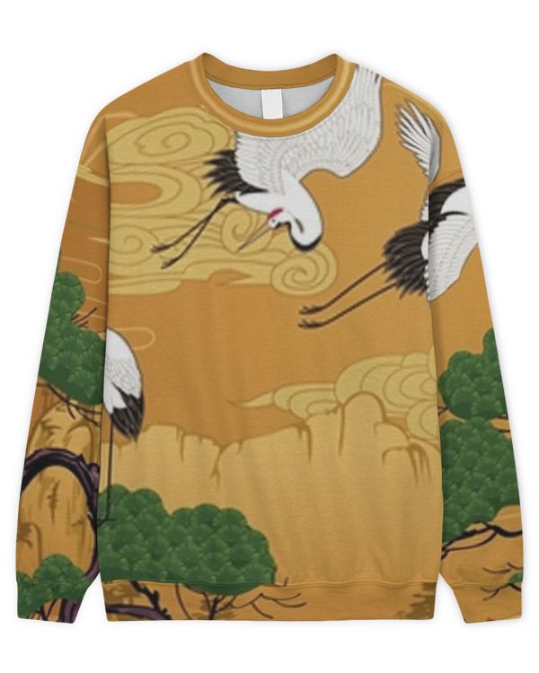 Landscape Japanese Cranes and Pines Sweater Shirt