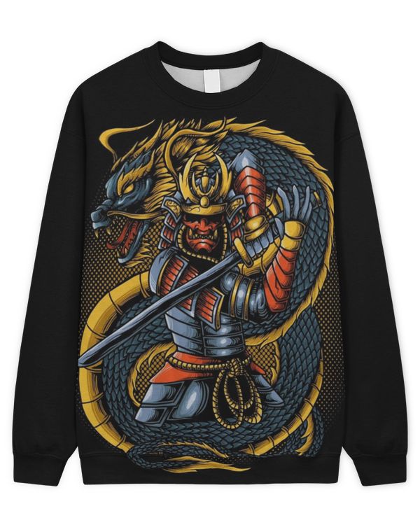 Japanese Samurai And Dragon Sweater Shirt