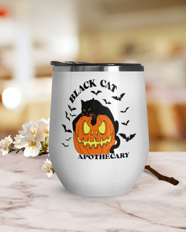 Halloween Black Cat Apothecary Tumbler, pumpkin halloween demon bats