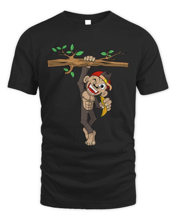 Monkey Lover with a banana is hanging on the Branch