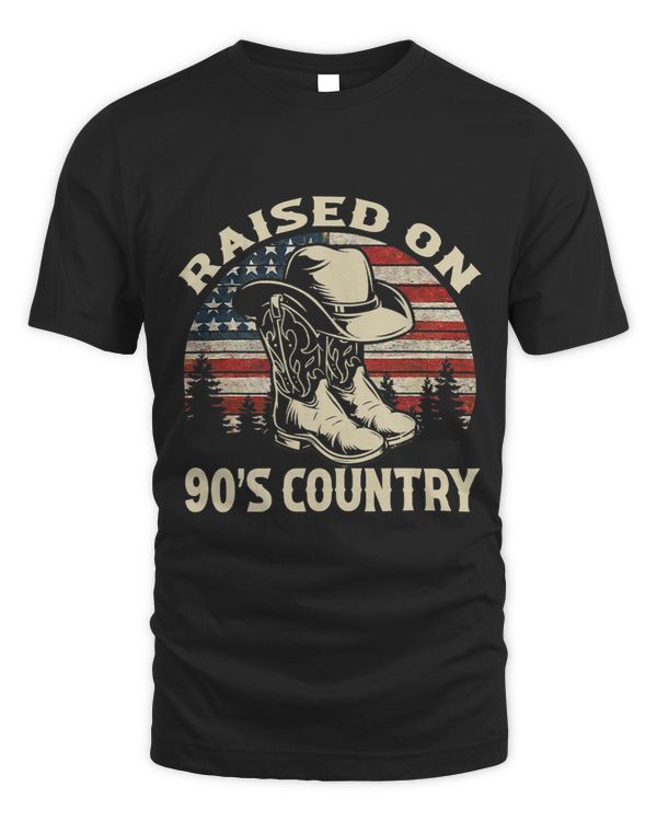 Raised On 90s Country Shirt American Flag Cowboy Boots Hat