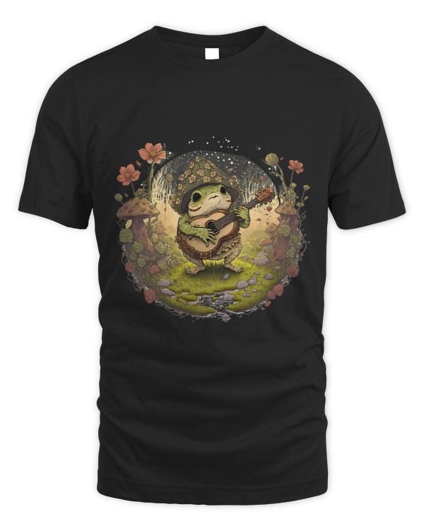 Froggy Frog Mushroom Toad Frog Playing Guitar Cottagecore 2 Frogs