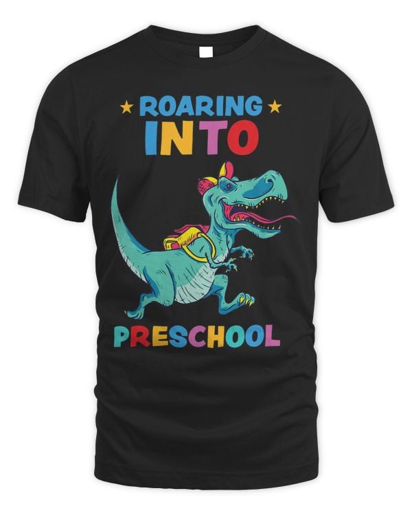 Kids Roaring Into Preschool T Rex Tshirt