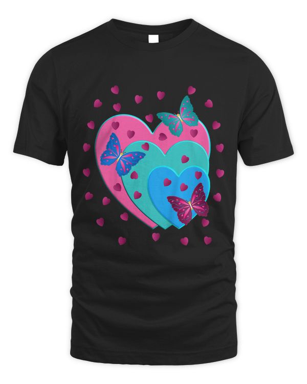 Kids Pink Green Blue Hearts and Butterflies Girls Graphic