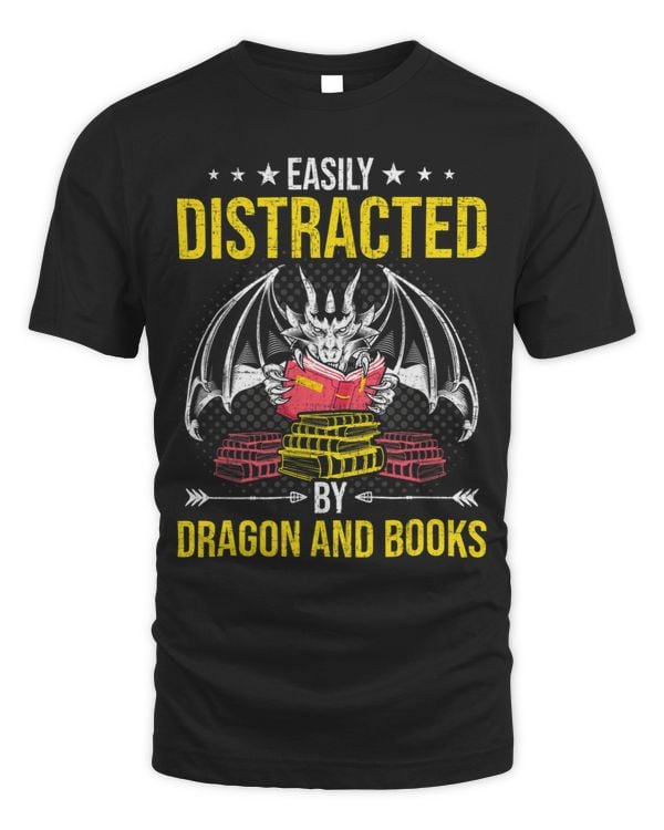 Easily Distracted by Dragon and Books Book Lovers Reading