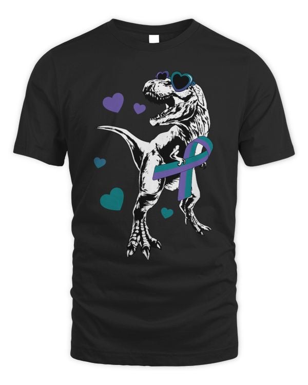 T Rex Purple Green Ribbon Anal Cancer Awareness Warrior 1