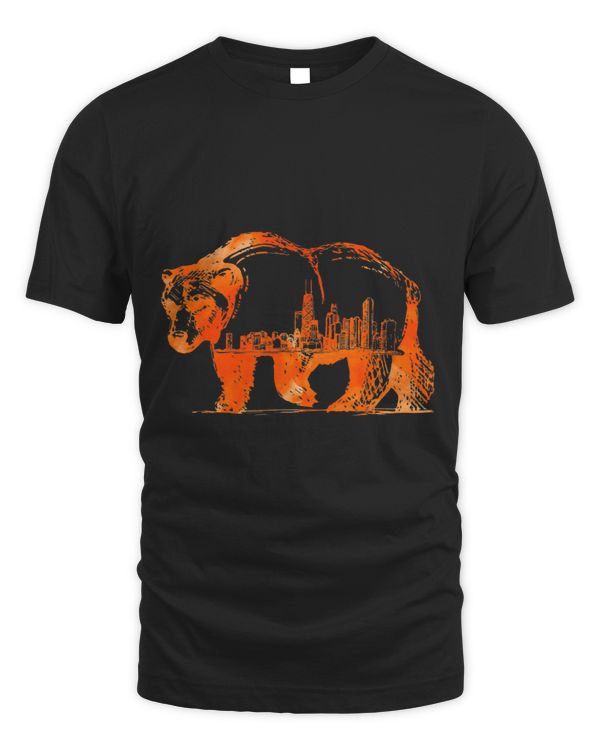 Funny Bear Walking Bear Silhouette Downtown Chicago City Skyline Gift Cute Bears