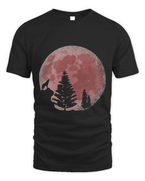 Full Moon Forest Animal Predator Red Moon Howling Wolf