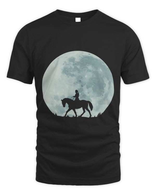 Full Moon Horse Rider Girl Riding Horseback Equestrian Ranch