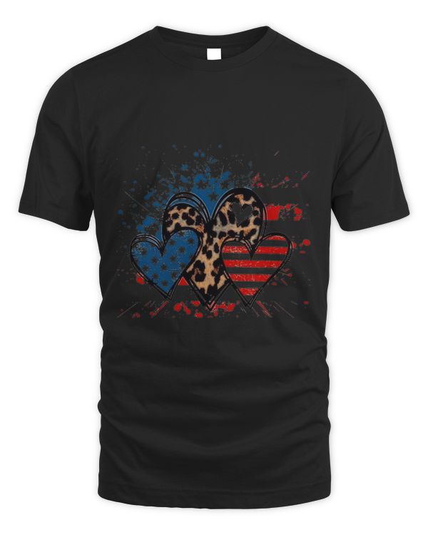 3 Hearts Leopard Cheetah USA Flag Father Mother Matching