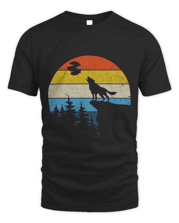 Full Moon Predator Animal Retro Forest Howling Wolf 1