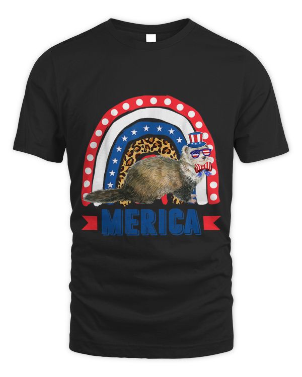 Ferret Rainbow Leopard Merica Flag 4th of July Ferret Lovers