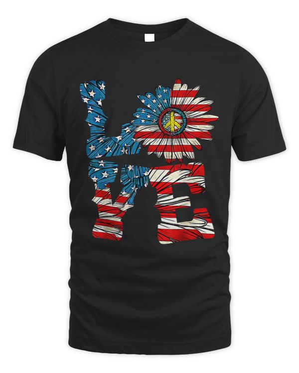 4th Of July Love Peace Sunflower Patriotic American Flag USA
