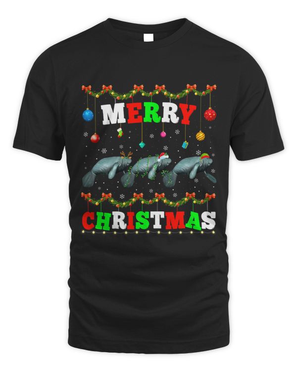 Funny Animals Lights Merry Christmas Santa Manatee