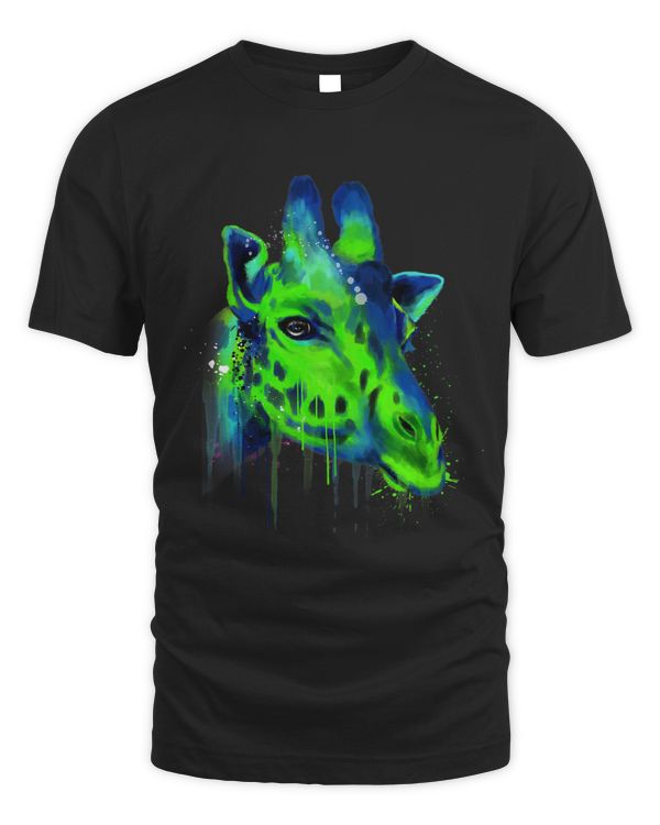 Giraffe Face Hand Drawn Water Color Splash Art Colorful 1