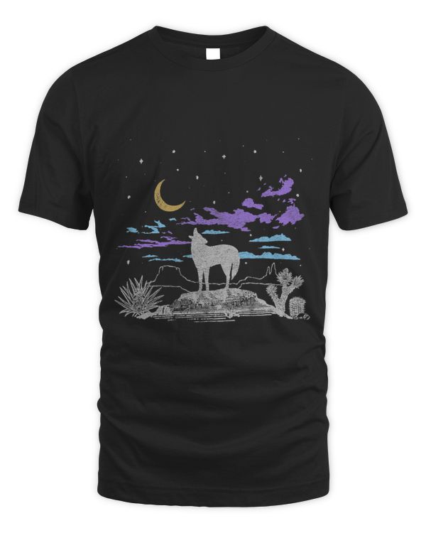 Howling Moon Desert Night Silhouette