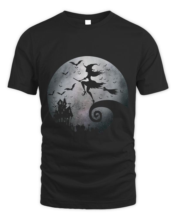 Frequent Flyer Witch Her Broom Haunted House Creepy Moon